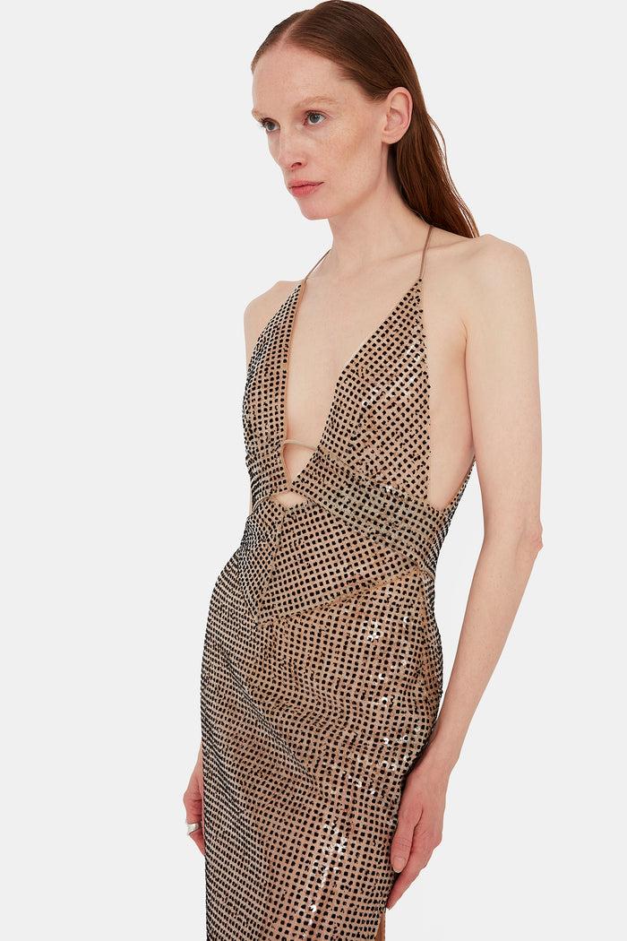 Galvan London Sheer Prism Dress - Beige