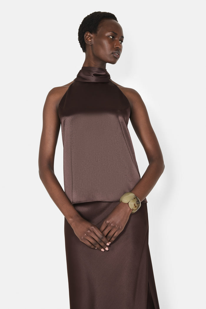 Galvan London SIENNA TOP - CHOCOLATE