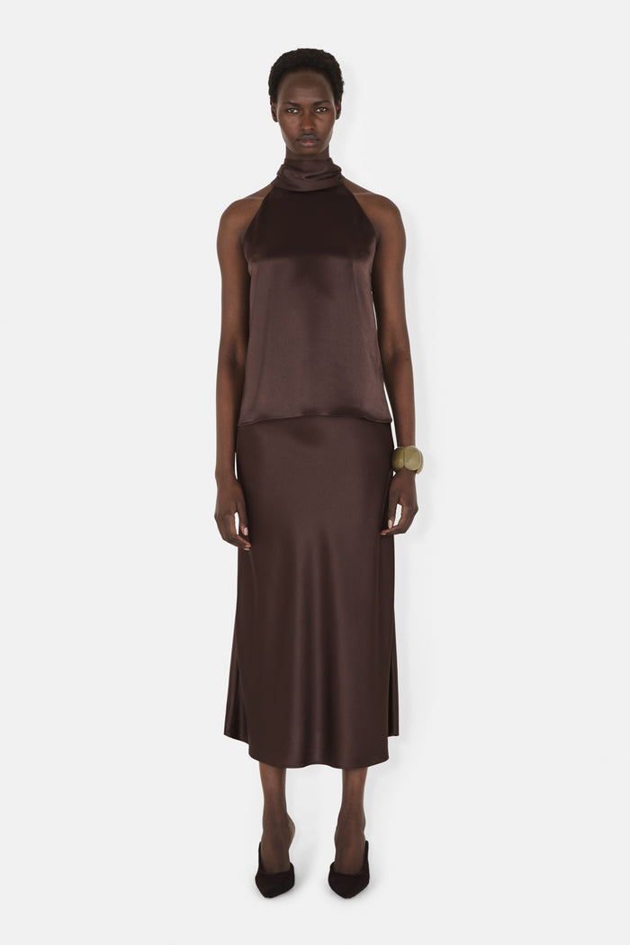 galvan london SIENNA TOP - CHOCOLATE