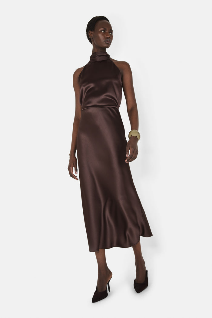 Galvan London VALLETTA SKIRT - CHOCOLATE