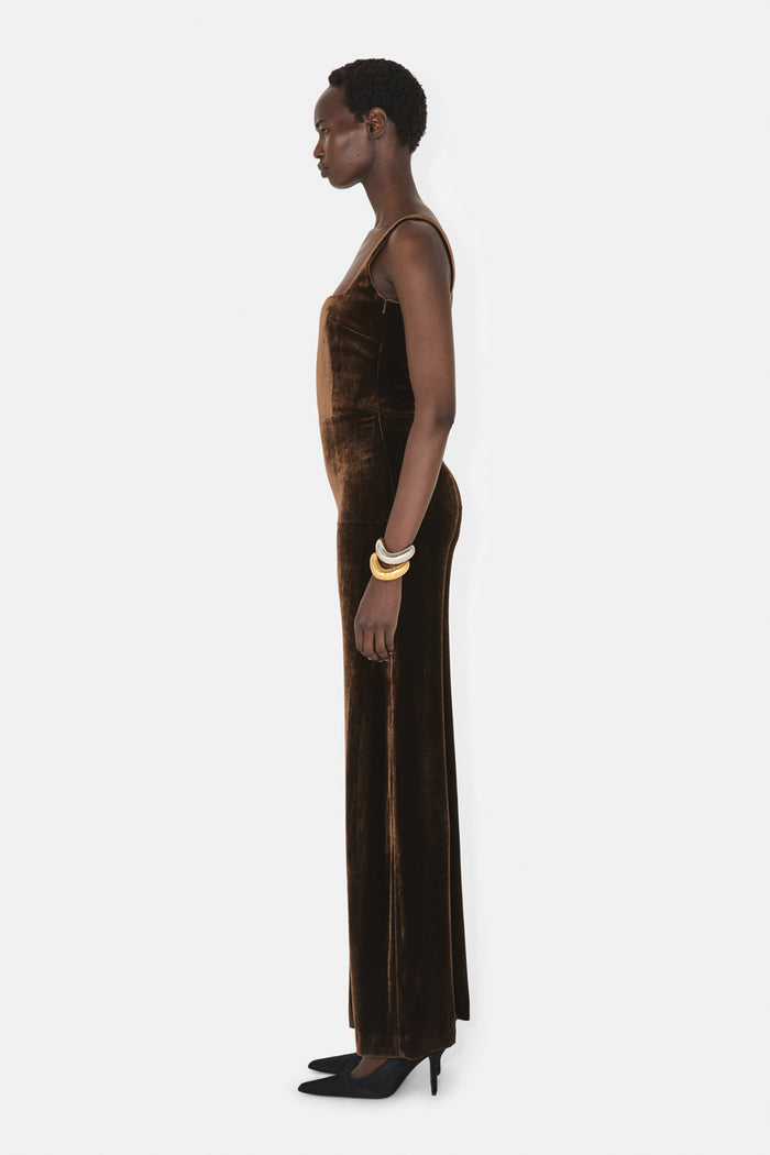 Galvan London VESPER JUMPSUIT - CHOCOLATE