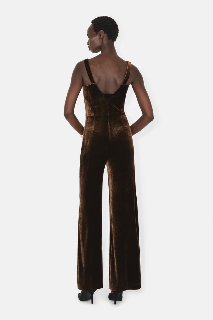Galvan London VESPER JUMPSUIT - CHOCOLATE