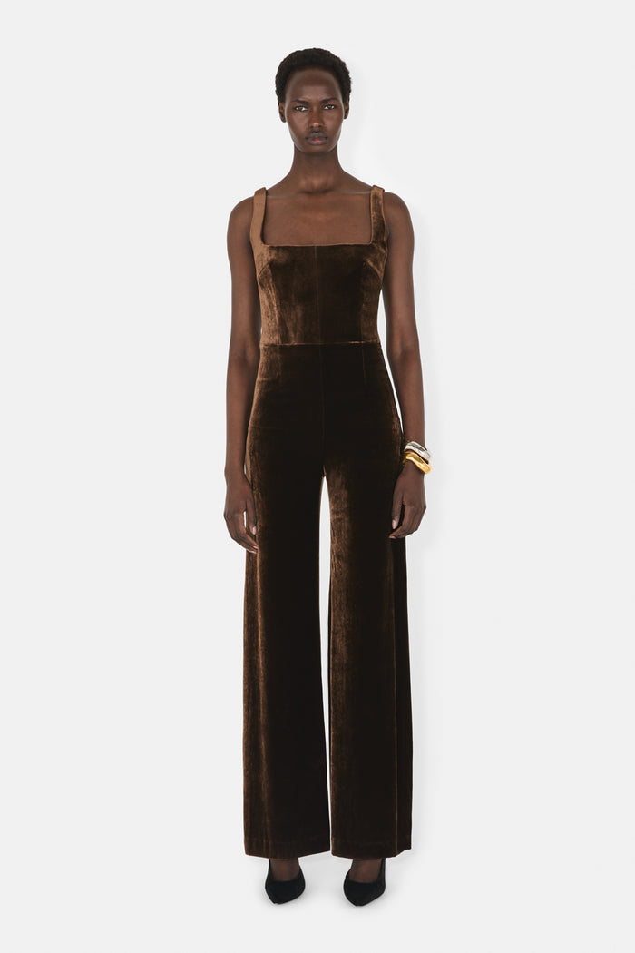 galvan london VESPER JUMPSUIT - CHOCOLATE