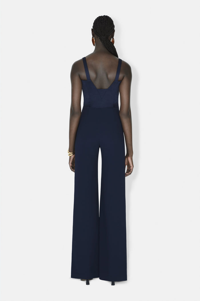 Galvan London Wide Leg Corset Jumpsuit - Midnight