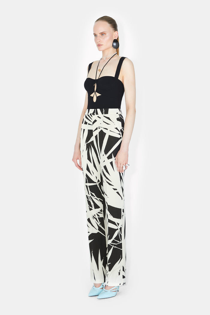 Galvan London High Waisted Suit Trousers - Black Palm Print