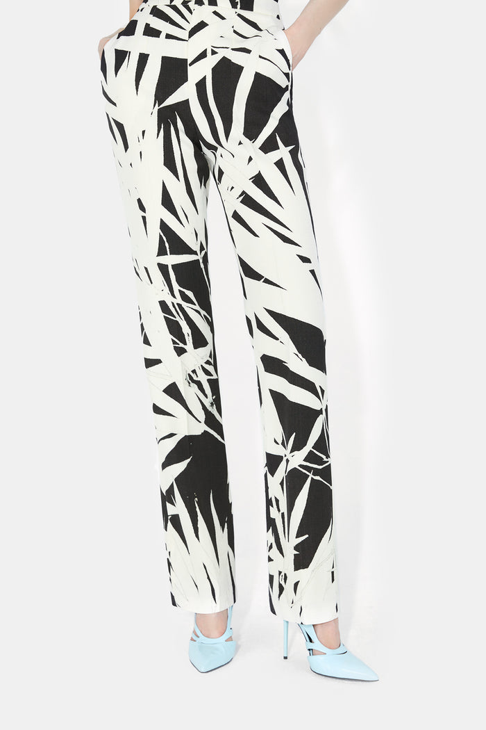 Galvan London High Waisted Suit Trousers - Black Palm Print