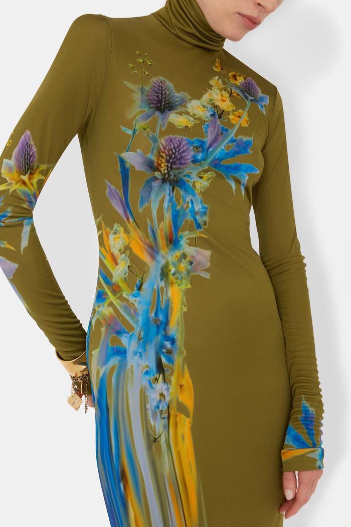 Galvan London Thistle Jersey Dress - Olive Thistle Print