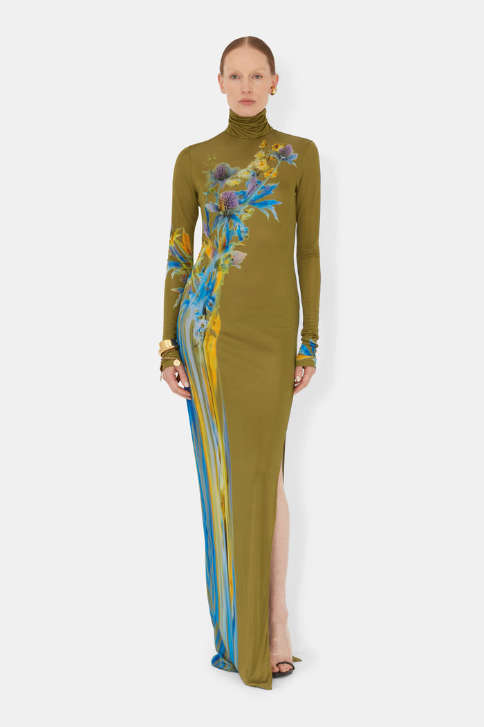 galvan london Thistle Jersey Dress - Olive Thistle Print