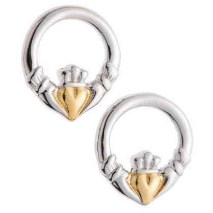 galway crystal Claddagh Earrings Sterling Silver & Gold