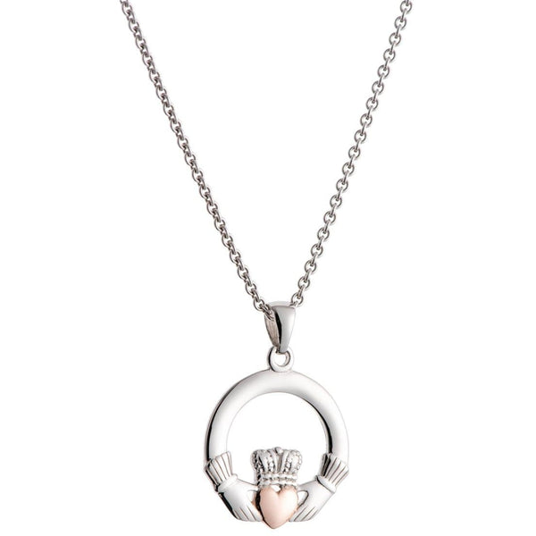 galway crystal Claddagh Pendant Sterling Silver & Rose Gold
