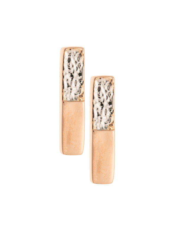 galway crystal Dual Tone Bar Sterling Silver & Rose Gold Stud Earrings