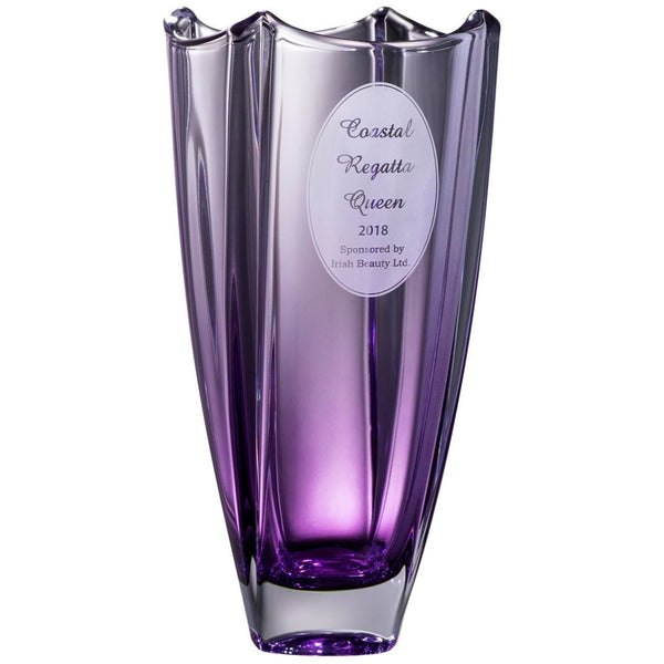 galway crystal Engraved Amethyst Dune 12" Square Vase