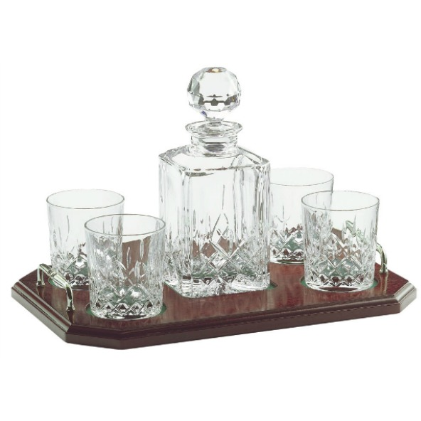 galway crystal Engraved Longford Square Decanter Tray Set