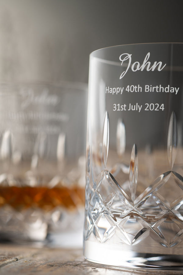 galway crystal Engraved Longford Whiskey Glass Pair