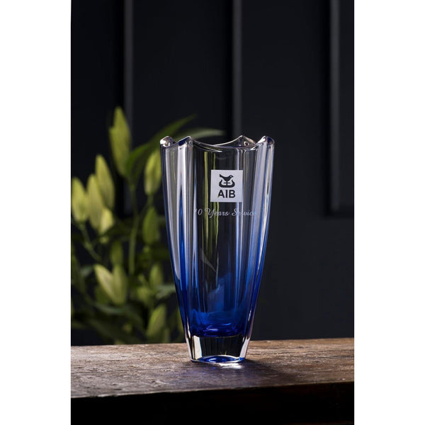 galway crystal Engraved Sapphire Dune 10" Square Vase