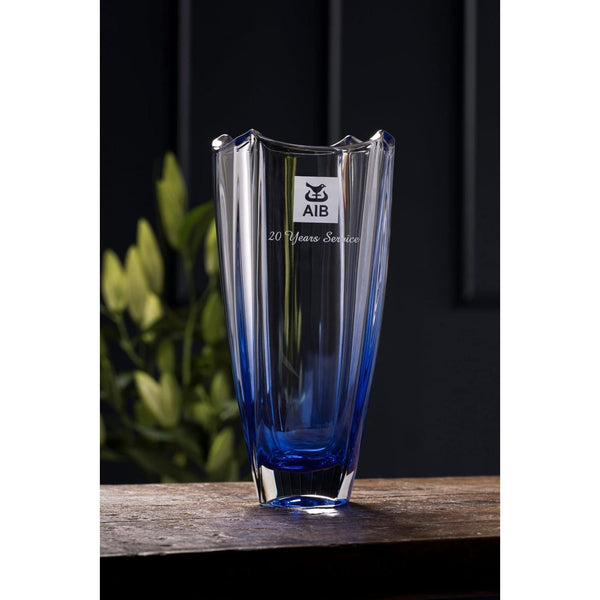 galway crystal Engraved Sapphire Dune 12" Square Vase