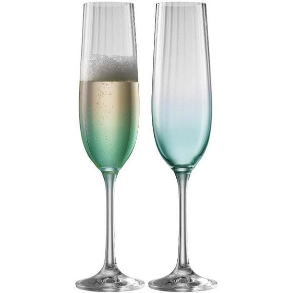 galway crystal Erne Champagne Flute Glass Pair Aqua