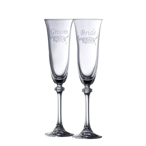 galway crystal Floral Bride & Groom Liberty Flute Glass Pair