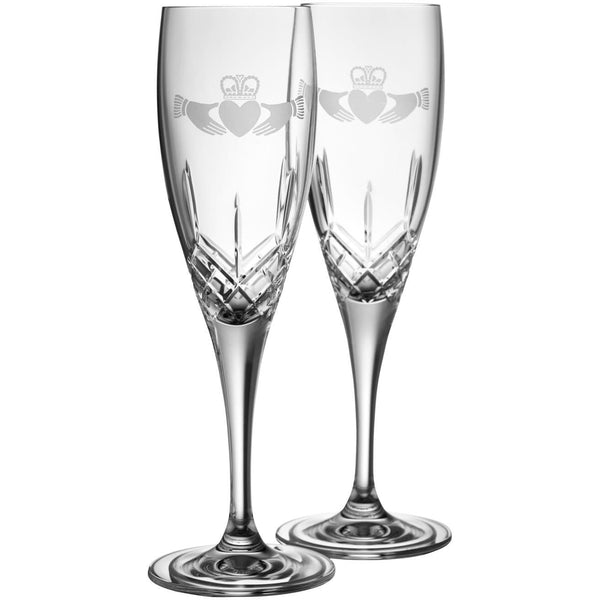 galway crystal Claddagh Flute Glass Pair