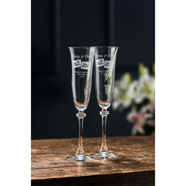 galway crystal Engraved Liberty Flute Glass Pair