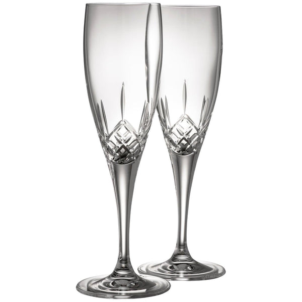 galway crystal Engraved Longford Flute Glass Pair