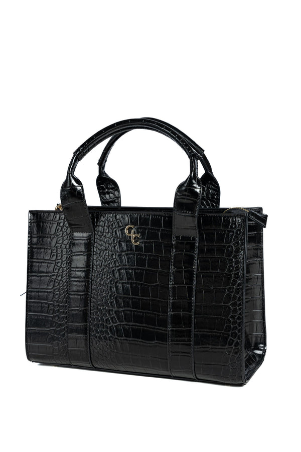 galway crystal Medium Tote Bag - Black Croc Detail