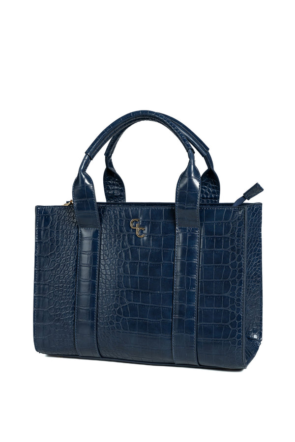 galway crystal Medium Tote Bag - Navy Croc Detail