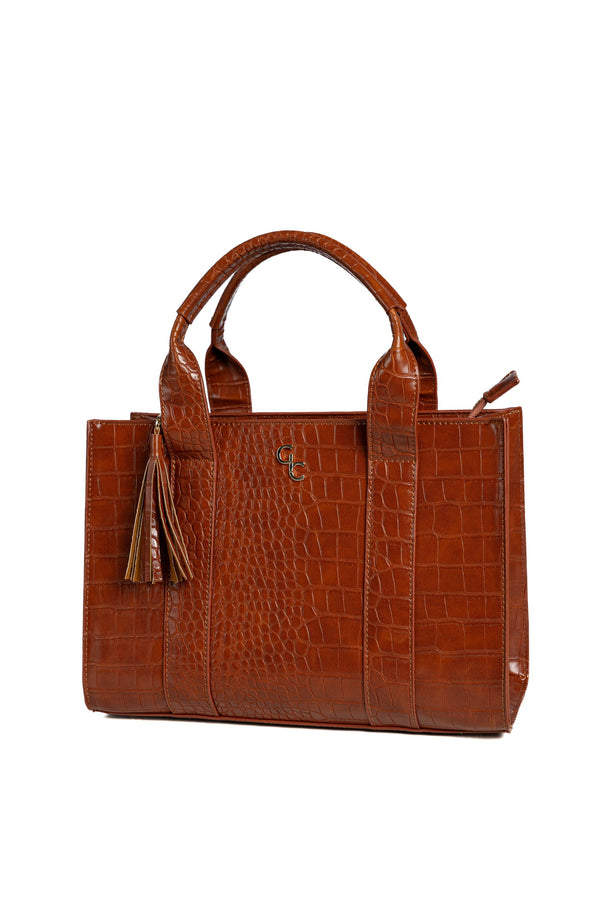 galway crystal Medium Tote - Tan Croc Detail
