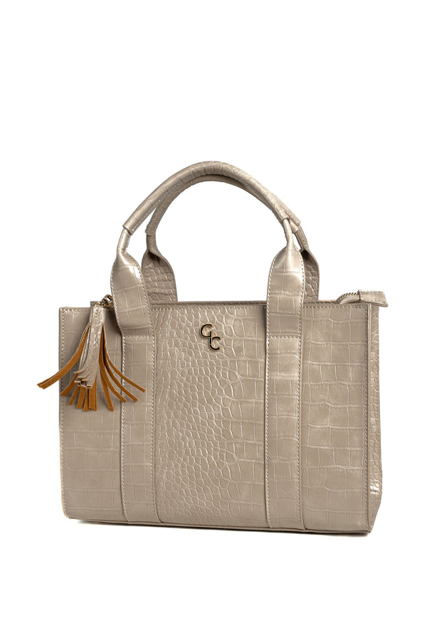 galway crystal Medium Tote - Taupe Croc Detail