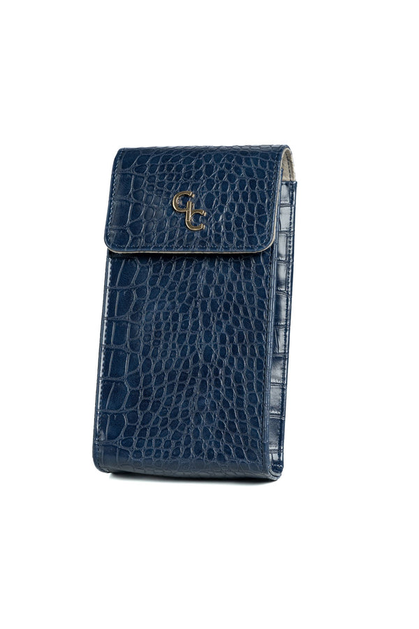 galway crystal Mini Crossbody Bag - Navy Croc detail