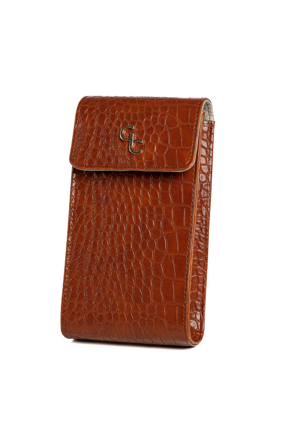 galway crystal Mini Crossbody Bag - Tan Croc Detail