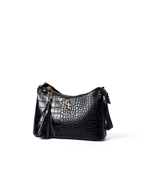 galway crystal Mini Shoulder Bag Black Croc Detail
