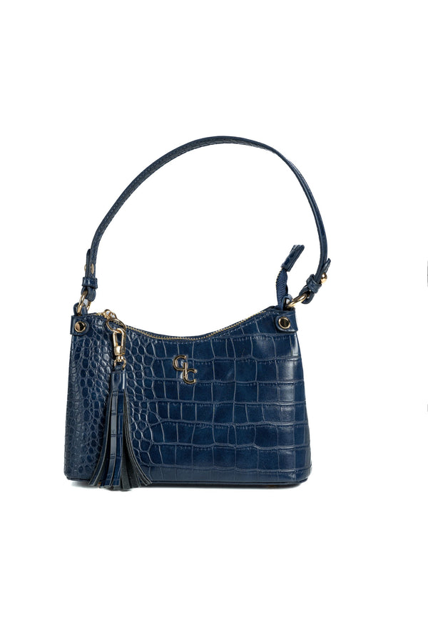 galway crystal Mini Shoulder Bag - Navy Croc Detail