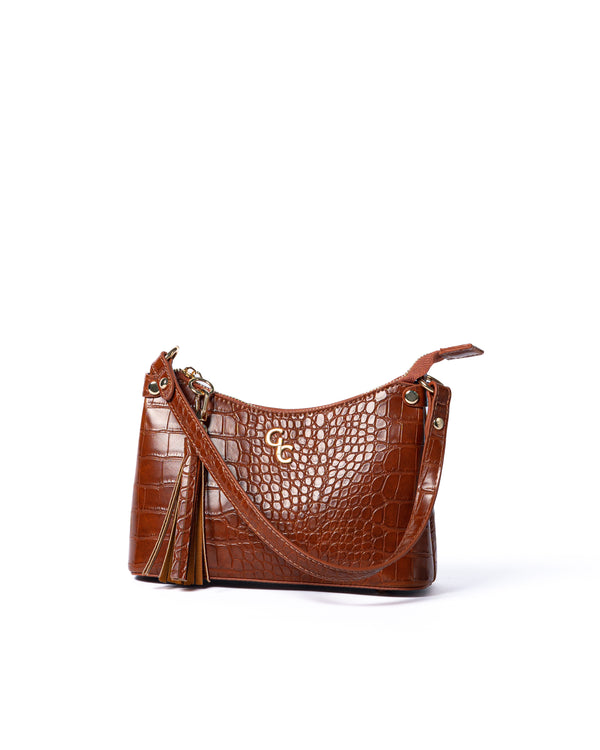 galway crystal Mini Shoulder Bag Tan Croc Detail