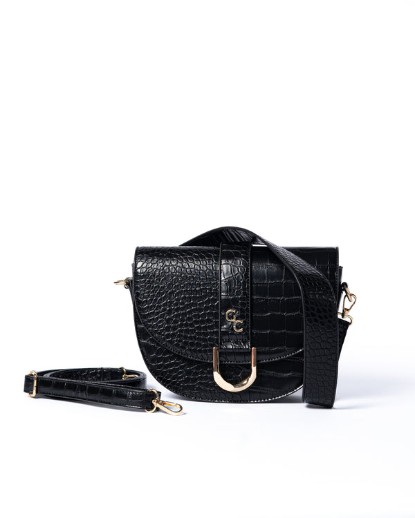 galway crystal Saddle Bag Black Croc Detail