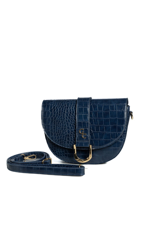 galway crystal Saddle Bag - Navy Croc Detail