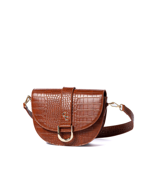galway crystal Saddle Bag Tan Croc Detail