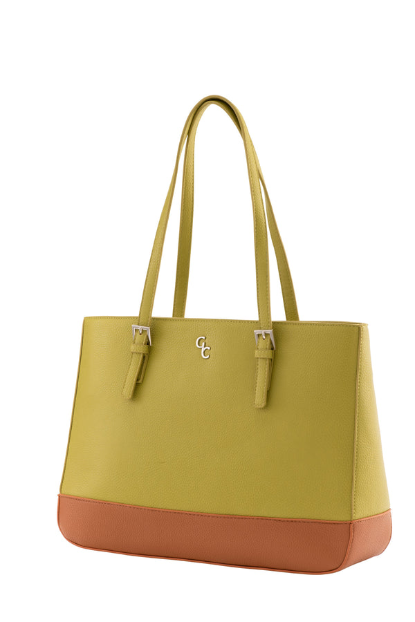 galway crystal Two Tone Large Tote - Lime & Tan