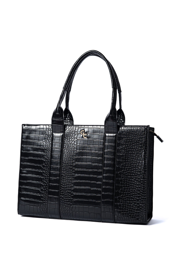 galway crystal XL Tote Black Croc Detail