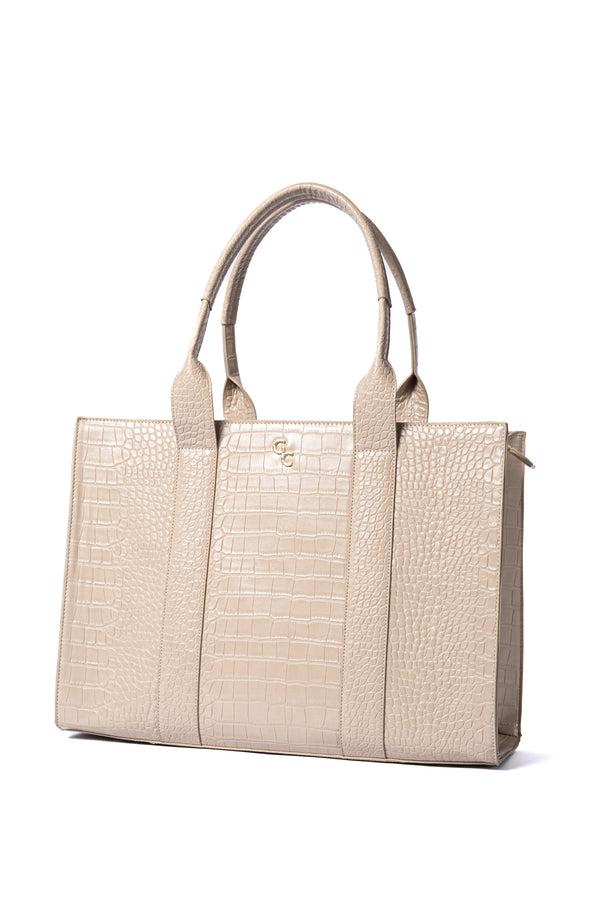 galway crystal XL Tote Light Taupe Croc Detail