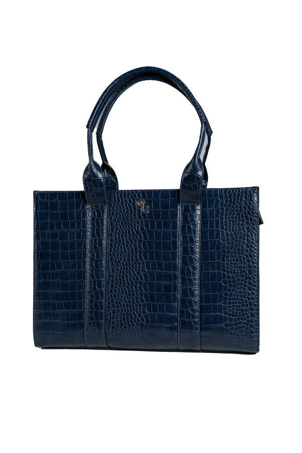 galway crystal XL Tote - Navy Croc Detail