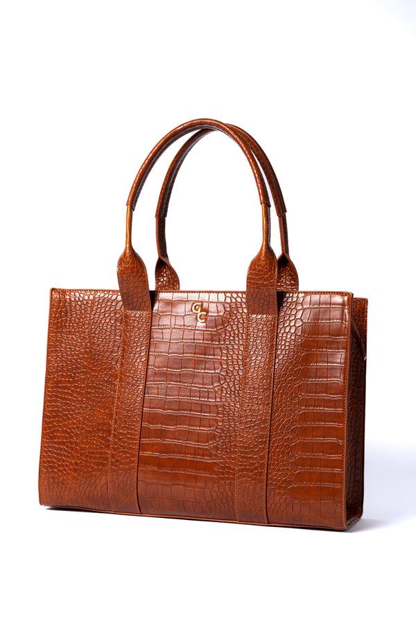 galway crystal XL Tote Tan Croc Detail
