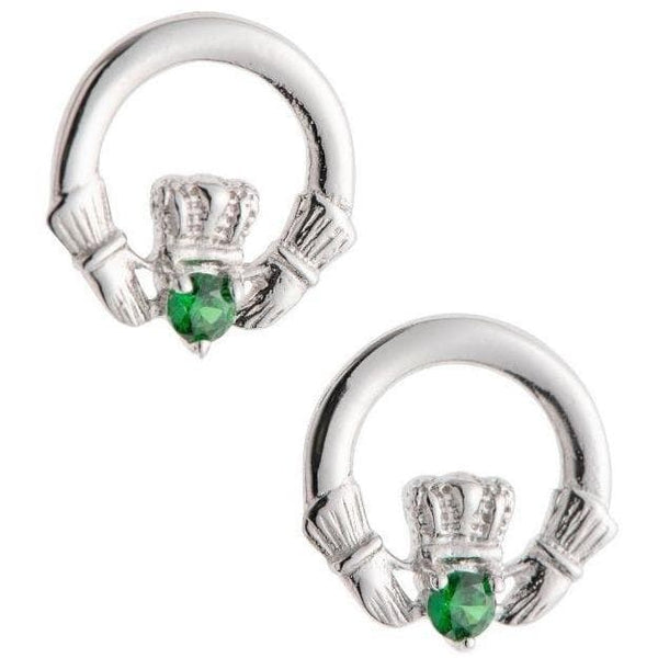galway crystal Green Crystal Claddagh Sterling Silver Earrings