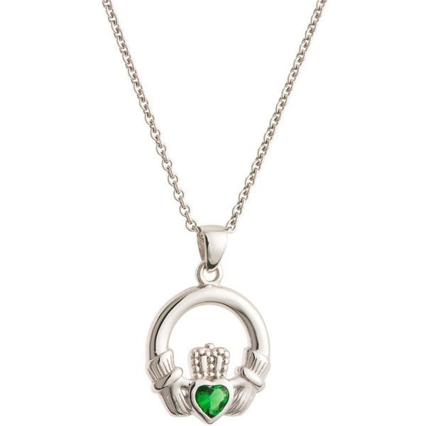 galway crystal Green Crystal Claddagh Sterling Silver Pendant