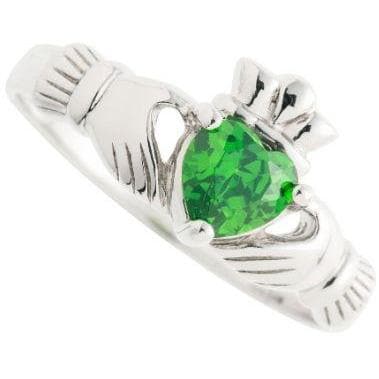 galway crystal Green Crystal Claddagh Sterling Silver Ring