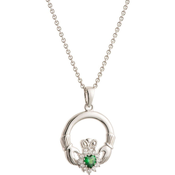 galway crystal Green Crystal Sparkle Claddagh Silver Pendant