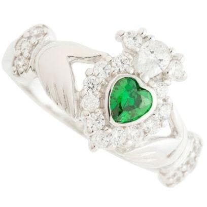 galway crystal Green Crystal Sparkle Claddagh Sterling Silver Ring