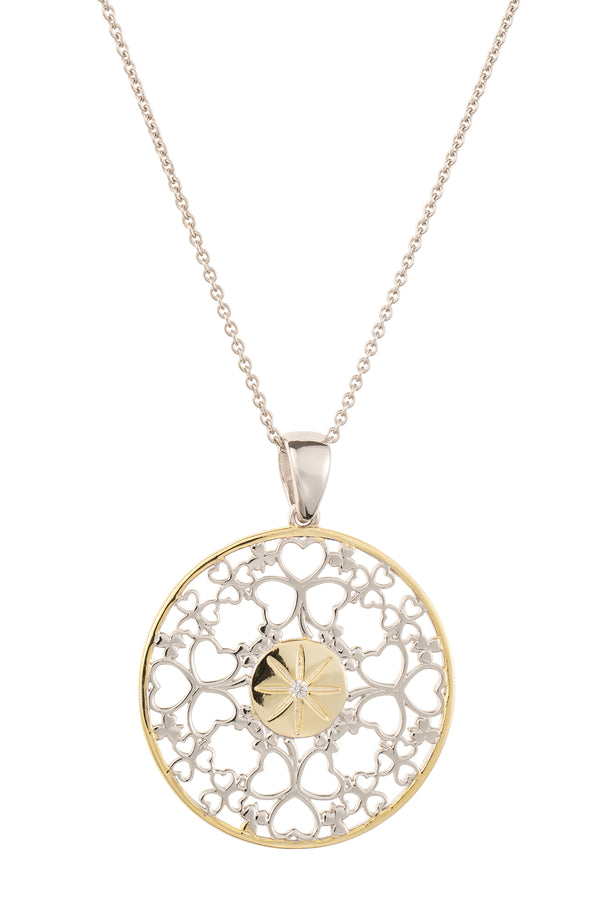 galway crystal Hearts & Shamrocks Pendant Silver & Gold