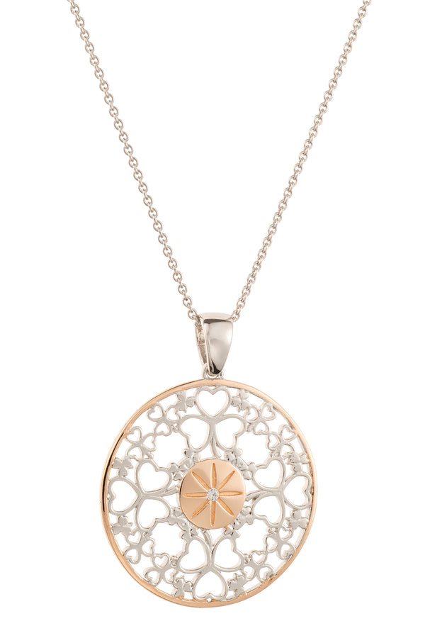 galway crystal Hearts & Shamrocks Pendant Silver & Rose Gold