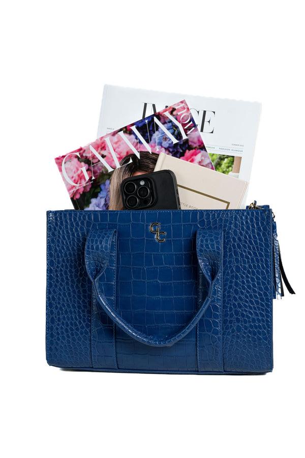 galway crystal Medium Tote Bag - Atlantic Blue Croc Detail